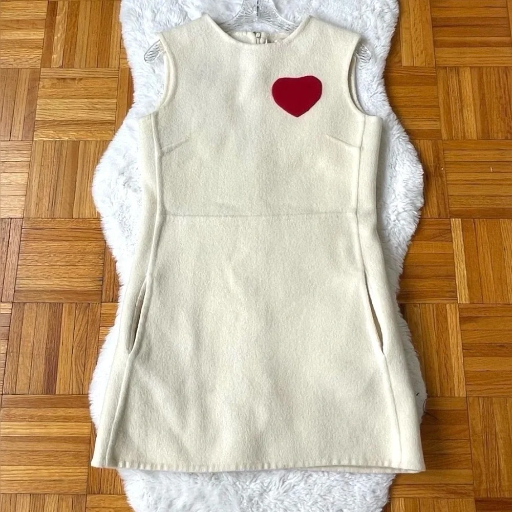 VALENTINO Authentic  Heart Dress Wool Cashmere Silk White Size S‎ Italy